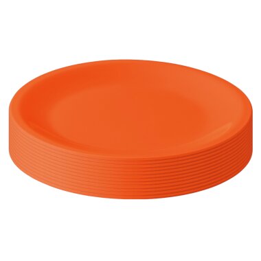 ENGELLAND 12er Set flache Kunststoffteller Ø 23,5 cm Orange, BPA-frei, stapelbar, bruchsicher, spülmaschinen- & mikrowellenfest