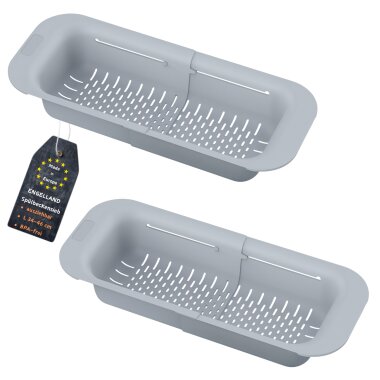 Ausziehbares Abtropf-Sieb Grau 34-46 cm BPA-frei Kunststoff – flexibel für Spüle, Obst & Gemüse, Nudeln