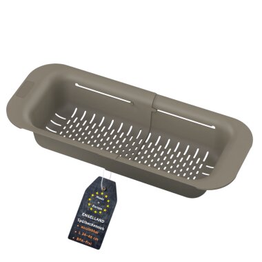 Ausziehbares Abtropf-Sieb Braun 34-46 cm BPA-frei Kunststoff – flexibel für Spüle, Obst & Gemüse, Nudeln