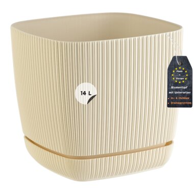 ENGELLAND Drainage Blumentopf Ø 28 cm Beige mit Untersetzer & Ablauf