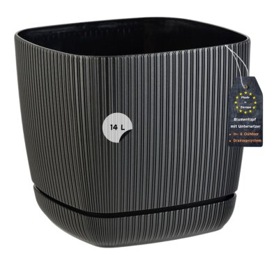 Drainage Blumentopf Ø 28 cm Schwarz mit Untersetzer & integriertem Ablauf