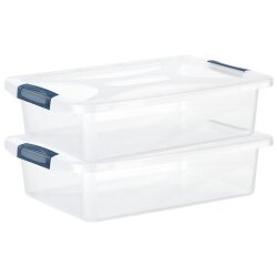 Flache Aufbewahrungsboxen 2er Set 6 L dunkelblau-transparent mit Deckel & Verschluss-Clips BPA-frei