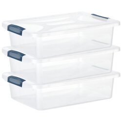 Flache Aufbewahrungsboxen 3er Set 6 L dunkelblau-transparent mit Deckel & Verschluss-Clips BPA-frei