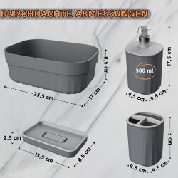 Engelland 4-teiliges Badezimmer-Set Anthrazit – Seifenspender, Seifenschale, Zahnbürstenhalter & Organizer aus BPA-freiem Kunststoff