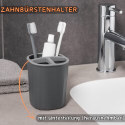 Engelland 4-teiliges Badezimmer-Set Anthrazit – Seifenspender, Seifenschale, Zahnbürstenhalter & Organizer aus BPA-freiem Kunststoff