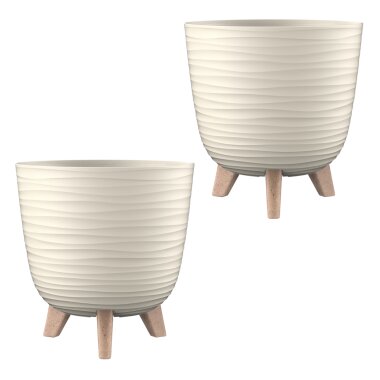 ENGELLAND 2er-Set Blumentöpfe Beige Ø 20 cm – mit Füßen & Bewässerungssystem