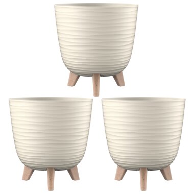 ENGELLAND 3er-Set selbstbewässernder Blumentopf Ø 20 cm mit abnehmbaren Füßen, UV-beständig & frostfest, Beige