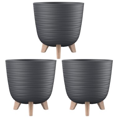 ENGELLAND 3 x Blumentopf mit Füßen & Bewässerungssystem Anthrazit Ø 24 cm