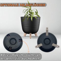 ENGELLAND 3 x Blumentopf mit Füßen & Bewässerungssystem Anthrazit Ø 24 cm