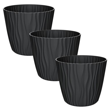 ENGELLAND Blumentopf 3er-Set Schwarz Ø 14 cm mit Selbstbewässerungssystem & Drainage – modernes Pflanzkübel-Set