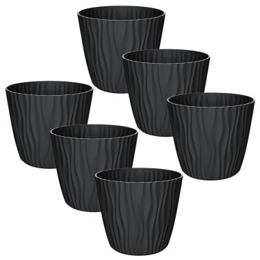 ENGELLAND Blumentopf 6er-Set Schwarz Ø 14 cm mit Selbstbewässerungssystem & Drainage – platzsparend & modern