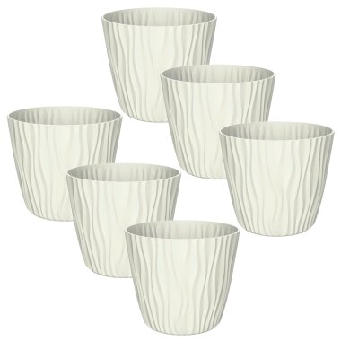 ENGELLAND Blumentopf 6er-Set Beige Ø 14 cm mit Selbstbewässerungssystem & Drainage – platzsparend & modern
