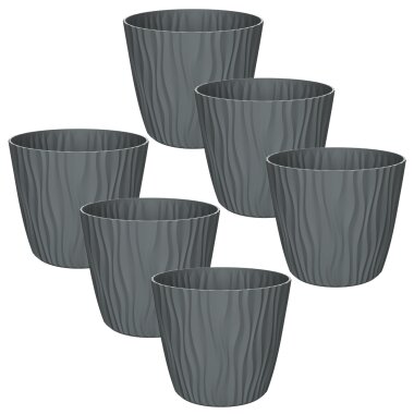 ENGELLAND Blumentopf 6er-Set Ø 19 cm Anthrazit – mit Selbstbewässerung & Drainage, geeignet für Innen & Außen
