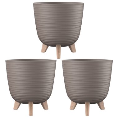 Engelland 3er Set Blumentopf Ø 20 cm mit Füßen & Bewässerungssystem – dekorativ, pflegeleicht & wetterfest, Braun