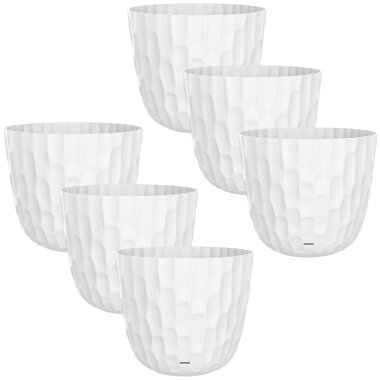 ENGELLAND Blumentopf 6er Set Ø 18 cm Weiß mit Untersetzer & Bewässerungssystem