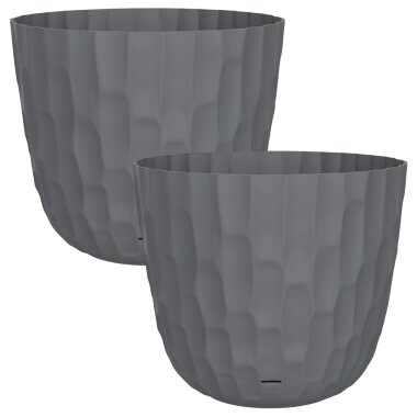 ENGELLAND Blumentopf 2er-Set Ø 29 cm mit Untersetzer & Bewässerungssystem Anthrazit