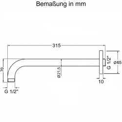 Brausearm Wandanschluss 20 cm – verchromter Messing Wandarm für Kopfbrausen
