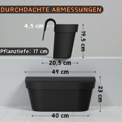 Engelland 3er Set Blumenkasten für Balkon Zaun Braun 49 cm mit Wasserspeicher