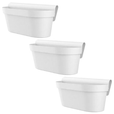 Engelland 3er Set Blumenkasten für Balkon Zaun Weiß 49 cm mit Wasserspeicher