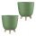 2er Set Blumentöpfe mit Füßen & Bewässerungssystem Ø20 cm – moosgrün, innen & außen