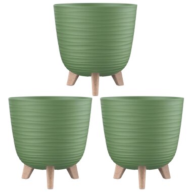 3er Set Blumentöpfe mit Füßen & Bewässerungssystem Ø20 cm – moosgrün, innen & außen
