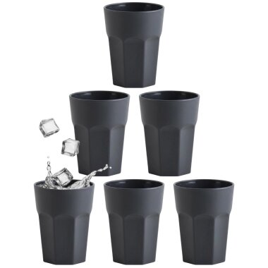 6er Set Kunststoffbecher 250 ml Anthrazit & Pastellfarben – bruchfest, stapelbar, BPA-frei