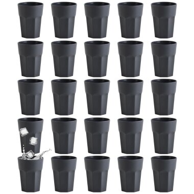 ENGELLAND 25er Set Kunststoffbecher 250 ml Anthrazit & Pastellfarben – bruchfest, stapelbar, BPA-frei
