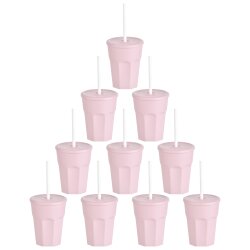 ENGELLAND 10 x Kunststoffbecher mit Deckel Rosa
