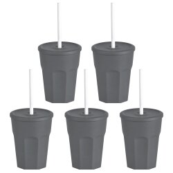 ENGELLAND 5 x Kunststoffbecher mit Deckel Anthrazit