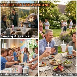 ENGELLAND 10 x Kunststoffbecher mit Deckel Anthrazit+Hellgrau