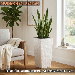 Engelland - Pflanzkübel mit Einsatz, Blumentopf mit 3D-Wellenstruktur, hoch & groß, modern & frostfest, robust & langlebig, für Innen & Außen, Kunststoff, quadratisch, 23 x 23 x 46,5 cm, Braun