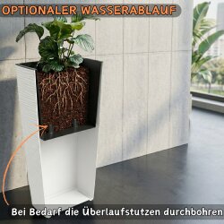 Engelland - Pflanzkübel mit Einsatz, Blumentopf mit 3D-Wellenstruktur, hoch & groß, modern & frostfest, robust & langlebig, für Innen & Außen, Kunststoff, quadratisch, 23 x 23 x 46,5 cm, Weiß