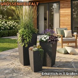 Engelland - Pflanzkübel mit Einsatz, Blumentopf mit 3D-Wellenstruktur, hoch & groß, modern & frostfest, robust & langlebig, für Innen & Außen, Kunststoff, quadratisch, 23 x 23 x 46,5 cm, Weiß