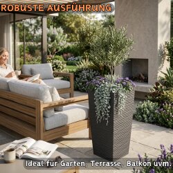 Engelland - Pflanzkübel mit Einsatz, Blumentopf mit 3D-Wellenstruktur, hoch & groß, modern & frostfest, robust & langlebig, für Innen & Außen, Kunststoff, quadratisch, 29 x 29 x 58,5 cm, Braun