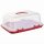 Engelland Rechteckige Kuchen-Transportbox mit Griff, Deckel und 4-fach Klick-Verschluss, Farbe: Rot-Transparent, 44 x 35 x 17,50 cm, BPA-frei, Torten-haube, Stückeinteilungshilfe