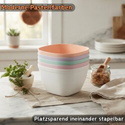 Engelland Kunststoffschüsseln 6er Set, 750 ml, BPA-frei, bunter Farbmix, bruchfest & stapelbar - Müslischalen, Suppenschalen, Snack- & Dipschalen - mikrowellen-, spülmaschinen- & gefriergeeignet