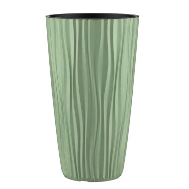 Engelland Pflanzkübel mit Einsatz, Blumentopf mit Wasserspeicher & 3D Struktur, hoch & rund, modern & frostfest, robust & langlebig, für Innen & Außen, Kunststoff, Ø 28 x H 49 cm, Moos-Grün