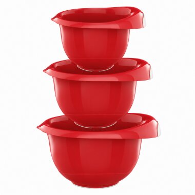 Engelland - 3er Set Backschüsseln mit Griff, Rührschüsseln, Salatschüsseln, robust, BPA-frei, stapelbar, rutschfeste Silikonfüße, Einhandausguss, Kunststoff, Farbe: Rot