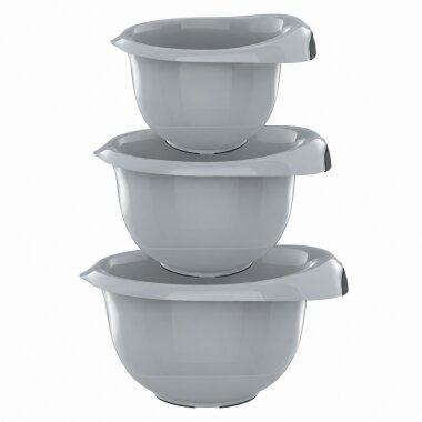 Engelland - 3er Set Backschüsseln mit Griff, Rührschüsseln, Salatschüsseln, robust, BPA-frei, stapelbar, rutschfeste Silikonfüße, Einhandausguss, Kunststoff, Farbe: Grau