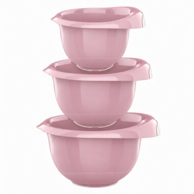 Engelland - 3er Set Backschüsseln mit Griff, Rührschüsseln, Salatschüsseln, robust, BPA-frei, stapelbar, rutschfeste Silikonfüße, Einhandausguss, Kunststoff, Farbe: Rosa